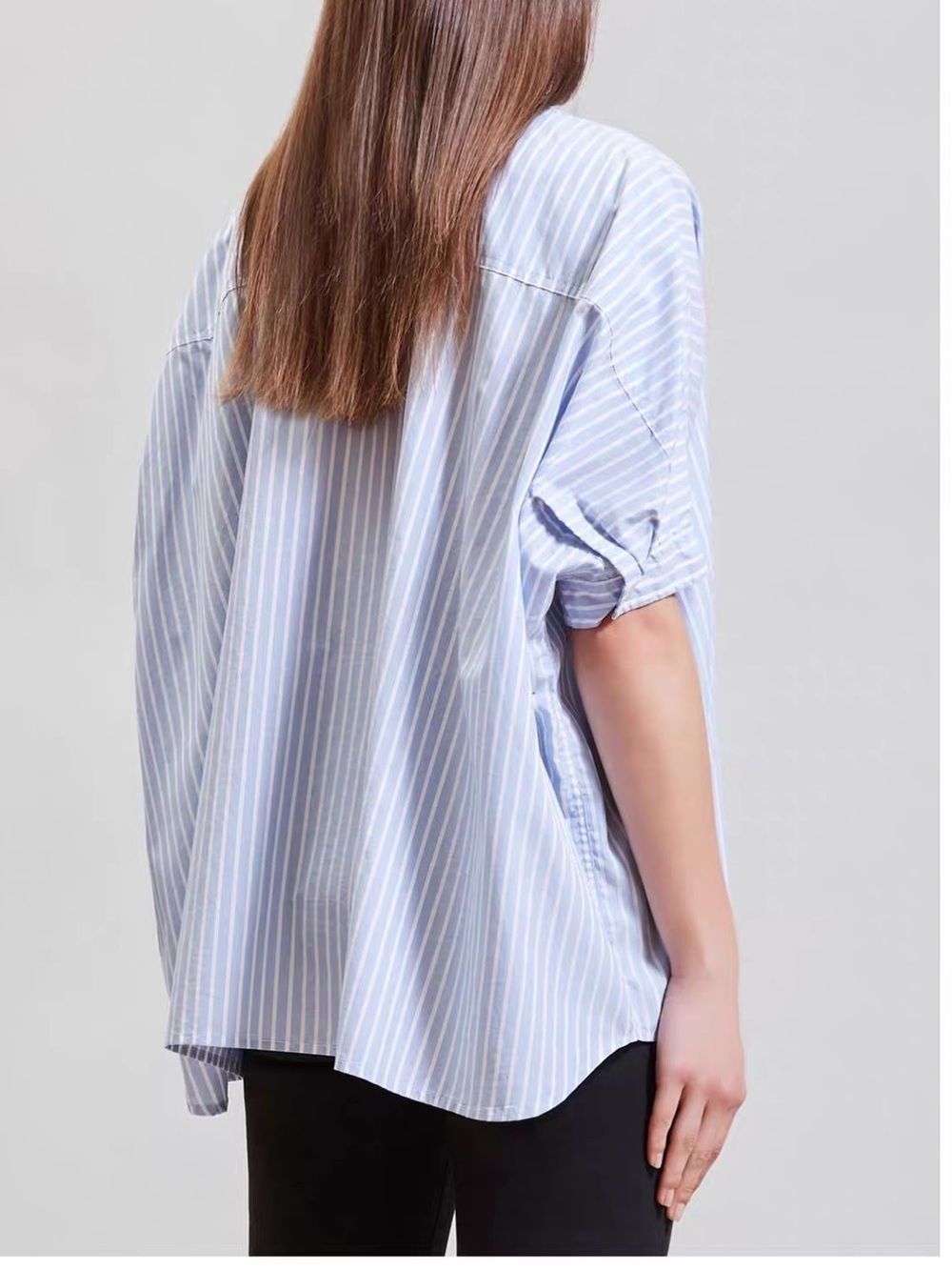 R13 Stripe Oversize Boxy Button-Up Shirt Light Blue Stripe, XS - Picture 2 of 8